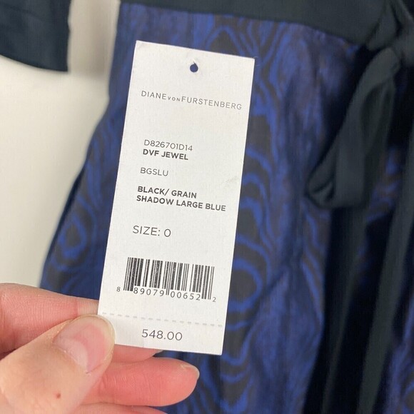 DVF Diane von Furstenberg JEWEL Shadow Blue Black Silk Combo Wrap Dress Size 0 - Picture 11 of 13